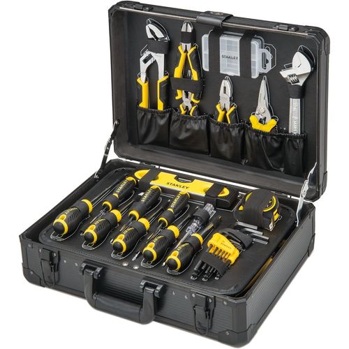 SUBZONAL-STANLEY Valise de Maintenance 142 Pièces - Pinces et Coupe-Touts, Clé à Molette, Niveau, Mesure, Tournevis, Scie à Métaux, Cutter, Marteau, Outils pour Serrage-Vissage STMT98109-1