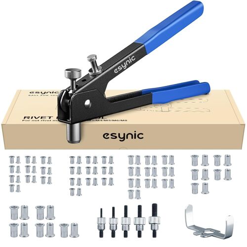 SUBZONAL-86 pcs filetée Rivet PISTOLET À ÉCROU kit de Écrou Riveteuse Rivet Nutsert Gun Outil de pince à riveter Insert fileté professionnel avec Mandrin Interchangeable M3/M4/M5/M6/M8, Bleu