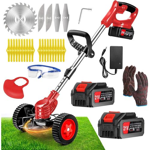 SUBZONAL-Debroussailleuse Electrique sans Fil 21V, Coupe Bordure sans Fil avec Batterie 4.0Ah et 3 Types de Lames, Débroussailleuses Electrique Batterie pour la Coupe de Jardin, Pelouses et Terres Ag