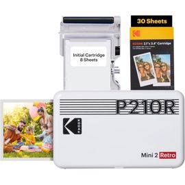 SUBZONAL-Imprimante photo portable KODAK Mini 2 Retro 4PASS (5,3 x 8,6 cm) + paquet de 68 feuilles, blanc