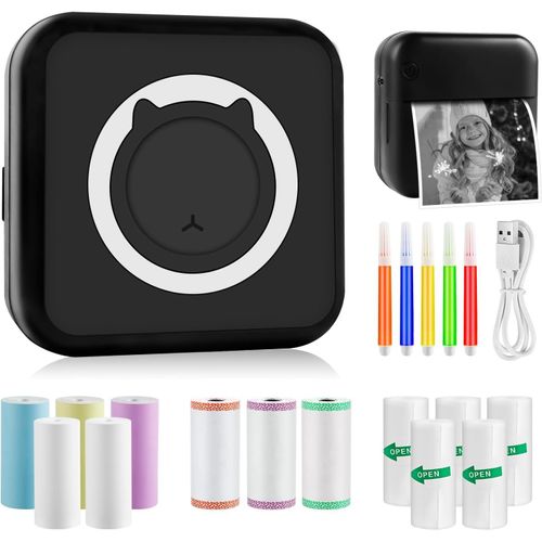 Imprimante Photo Portable, Mini Imprimante Photo Instantané sans Fil, Imprimante Thermique sans Fil BT Imprimante Mobile, Imprimante pour Photos Liste d'étiquettes, pour Photo, Reçu, Mémos