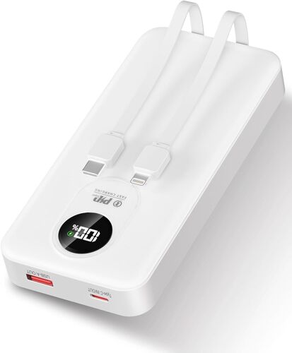 Kalanka-Batterie Externe 30000mah Avec Câble Intégré: Pd 22.5w Power Bank Charge Rapide Avec Lampe De Poche Led Et Gande Capacité Et 4 Sorties Et 2 Entrées