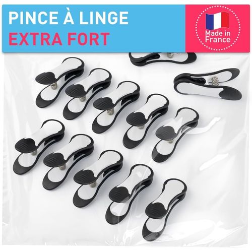 TEPPD-Pince a Lin Maxi Clips ¿ Pinces à Linge ¿ Epingle a Linge ¿ Fabriqué en France ¿ 90mm x 30mm ¿ Noir-Blanc ¿ Lot de 12 Pièces