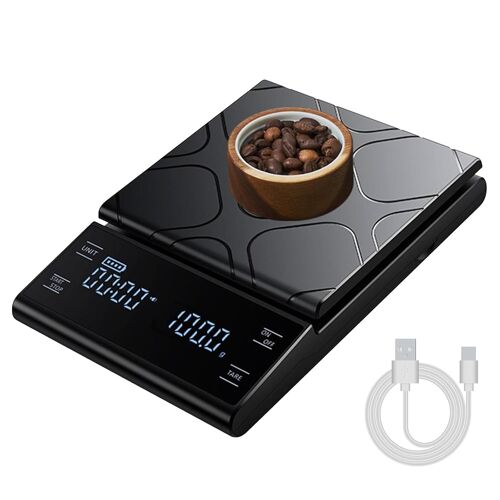 Balance À Café Avec Minuteur, 5 Kg/0,1 G Balance De Cuisine Numérique Usb Rechargeable Haute Précision Pour Espresso, Café Versé