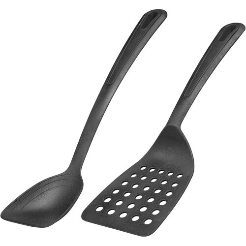 Kalanka-283722e6 Lot De 2 Spatules + Cuillères Pour Ustensiles De Cuisine Revêtus En Plastique Noir