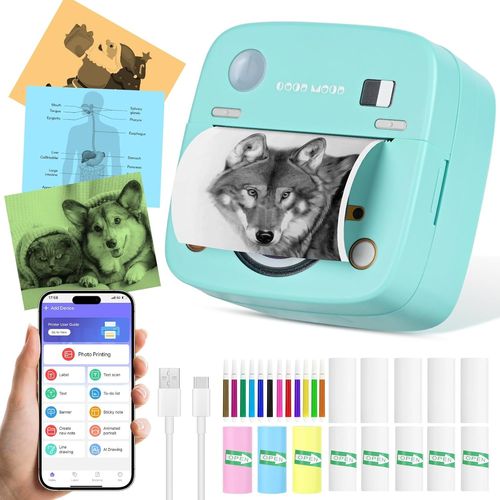 CHECARZHN--NO1-Comuis Sharp Mini Imprimante Photo Portable, Imprimante Thermique Instantanée Sans Fil Bluetooth Avec 10 Rouleaux De Papier Thermique, Imprimante Pour Photos Liste D'Étiquettes (F)