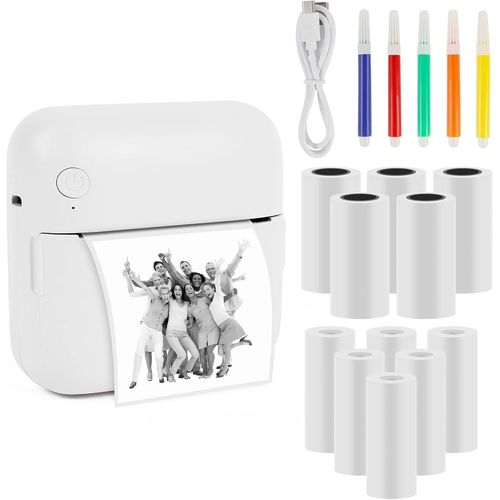 CHECARZHN--NO1-Comuis Sharp Mini Imprimante Photo Portable, Imprimante Thermique Instantanée Sans Fil Bluetooth Avec 10 Rouleaux De Papier Thermique, Imprimante Pour Photos Liste D'Étiquettes (A)