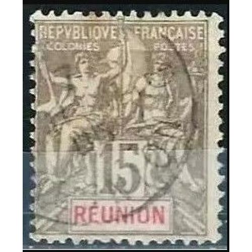 La Réunion, Colonie Française 1900 / 05, Beau Timbre Yvert 48, Type Sage "Colonies", 15c. Gris, Cartouche Rouge, Oblitéré, Tbe
