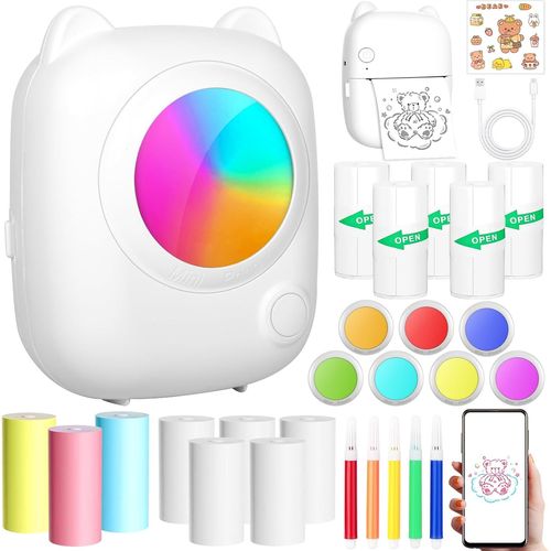 CHECARZHN--NO1-Mini Imprimante Photo Portable, Imprimante Thermique Instantanée Sans Fil Bluetooth Avec 14 Rouleaux De Papier, Imprimante Intelligente Bluetooth Pour Ios & Android Pour D'Étiquettes, Images