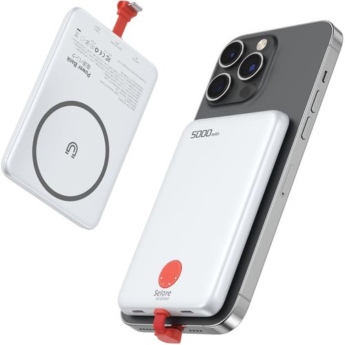 Kalanka-Magnétique Batterie Externe Ultra Mince, 5000mah Power Bank Slim Ultra Avec Câbles Intégrés, Usb C 20w Charge Rapide, Universel Chargeur Externe Portable Pour Iphone 16 15 14 13 12 Pro Max, S
