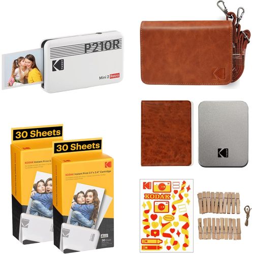 Mini 2 Retro Cadeau Noel ¿ Imprimante Photo Portable (5,4 x 8,6 cm) + Blanc, 38 Feuilles