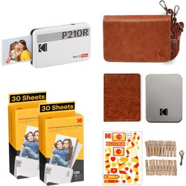 SUBZONAL-Imprimante photo portable KODAK Mini 2 Retro 4PASS (5,3 x 8,6 cm) + paquet d'accessoires et 68 feuilles, blanc
