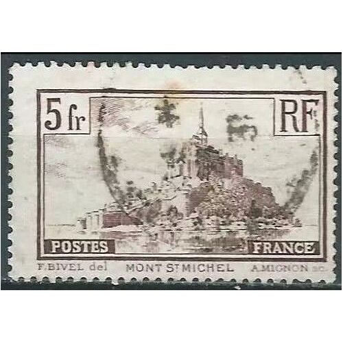 France 1929 - 31, Bel Exemplaire Yvert 260a - Type 1, Le Mont Saint Michel, 5f. Brun, Oblitéré, Tbe