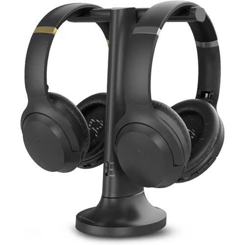 SUBZONAL-Duet - Double Casques sans Fil pour Télévision, Son Clair et Volume Amplifié pour Seniors, Installation Plug & Play Simple, avec Émetteur RF 2,4 GHz et Station de Charge