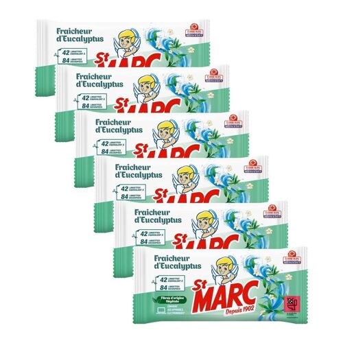 ST MARC Lot de 6 Lingettes nettoyante Désinfectante, 42 lingettes, Parfum Eucalyptus, Convient aux appareils électroniques