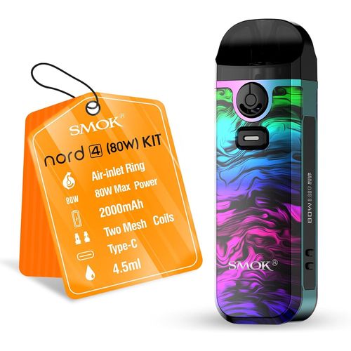Nord 4 Kit- Cigarette Électronique Starter Kit 80W 2000Mah, Contrôle D'Airflow 2Ml, Écran Oled, Charge Rapide Type-C, Résistance Rpm Mesh 0.4Ohm Préinstallée, Sans Nicotine, Fluid 7 Couleurs[Z1461]