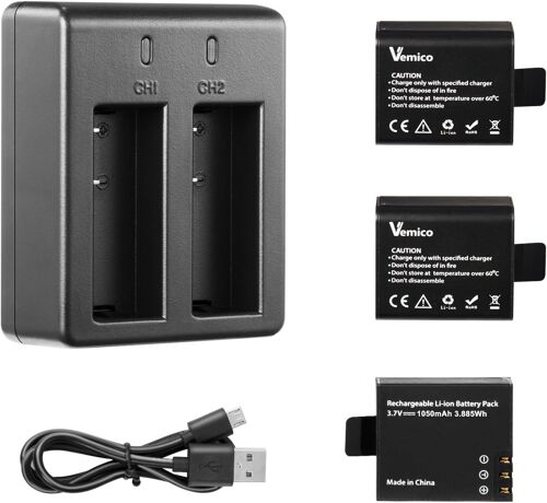 Action Cam Batterie De Chargeur Kit 3X1050Mah Ek7000 Batterie Pg1050 Pour Akaso Ek7000 Pro,Wolfang,Izeeker,Surfola,Timnut,Apexcam,Rollei,Vemont,Greatop,Explotrek,Xilecam,Apeman,Cro[UsbC155]