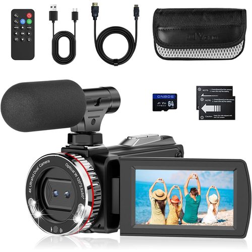Caméscope Caméra Vidéo 4K 48Mp Zoom Numérique 21X Vlogging Caméra Para Youtube,3"" Rotatif À 270° Video Camera,Camera Vlog Avec Carte 64 Go,Microphone,Câble Hdmi,Télécommande,2 Pile