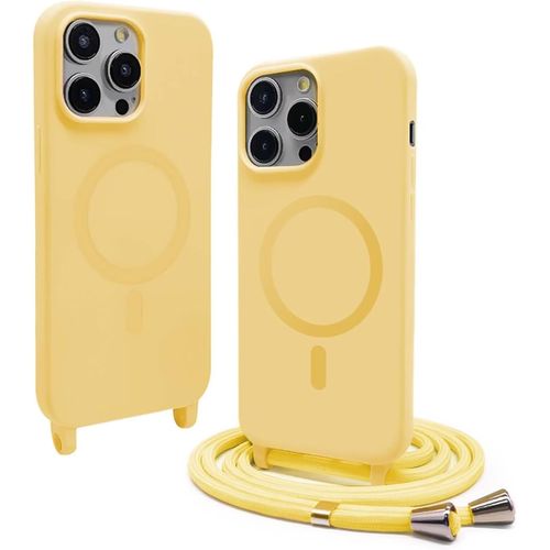 Sjzg-Silicone Coque Magnétique Pour Iphone 12 Pro Max Avec Cordon,Compatible Avec Magsafe,Étui Housse Silicone Avec Portable Lanyard Réglable, Jaune