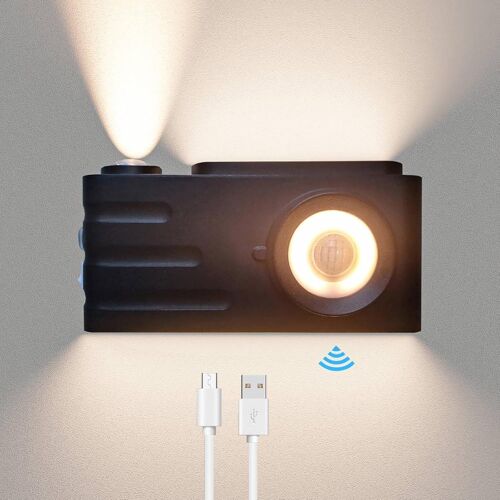 Applique Murale Intérieure Led Rechargeable Usb,Sans Fil,Détecteur De Mouvement,Télécommande,Design Appareil Photo Numérique,Noir,18.5 X 8.5 Cm