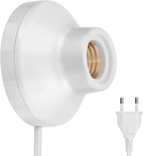 Applique/Douille De Lampe Elektra,Fiche,Interrupteur,Porcelaine,Blanc Brillant,Rond,1x E27 Max. 300w