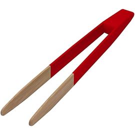 Pince à toast en bambou. 24 cm colorée rouge aimantée pour attraper les toast au grille pain ou pour le service