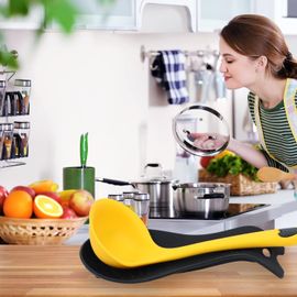 Repose-Cuillère En Silicone Pour Cuisinière,Support Pour Ustensiles De Cuisine Pour Comptoir De Cuisine-(Lot De 2,Noir)