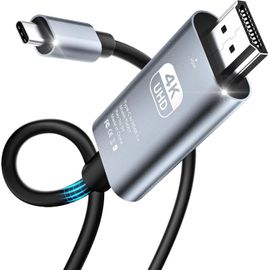 Câble USB C vers HDMI 4K 60Hz, Adaptateur Vidéo UHD Type C pour Apple iPhone 15/16 Pro Max, iPad Pro/Air, MacBook Pro/Air, Surface, Samsung Galaxy, 2 m