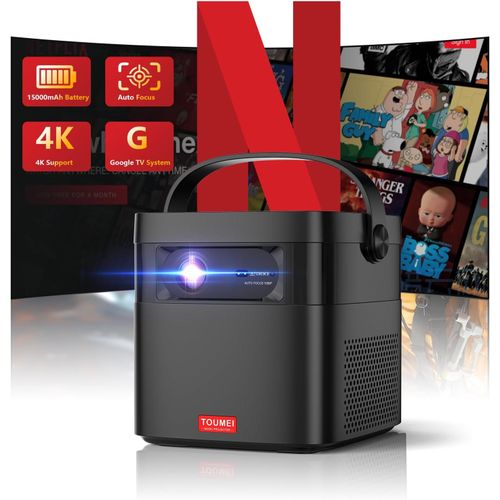 Videoprojecteur 4K, Mini Projecteur With 15,000Mah Battery,Google Tv 11.0,Wifi 6 Et Bluetooth,Portable Retroprojecteur 450Lumens Ansi,2X10W Haut-Parleurs,Auto Focus/Keystone Pour Ios/Android