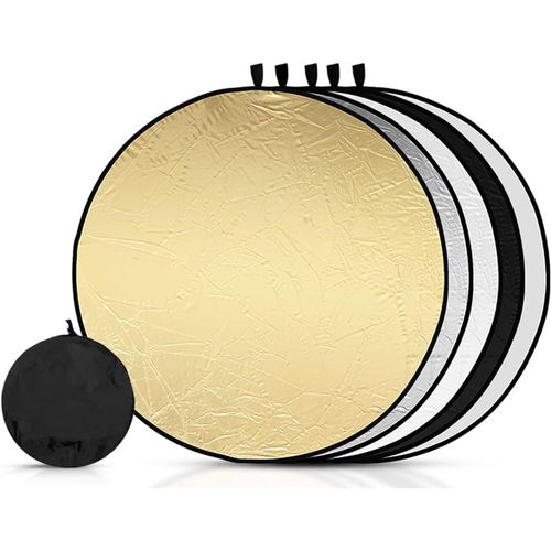 KGABERY-5 En 1 Réflecteur,24Inch/60Cm Reflecteur Lumiere Photo,Pliable Reflecteur Lumiere,Réflecteur De Lumière,Panneau Réflecteur Photo Pliable Multi-Disques,Pour Portrait,Selfie,Photographie De Mariage