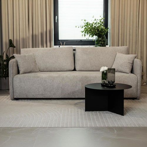 Canapé Droit Convertible 3 Places En Tissu Gris