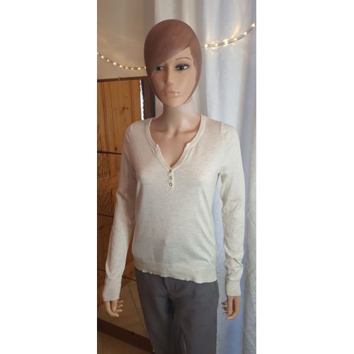 Pull Fin Beige Moucheté &#34;Camaîeu&#34; Taille S