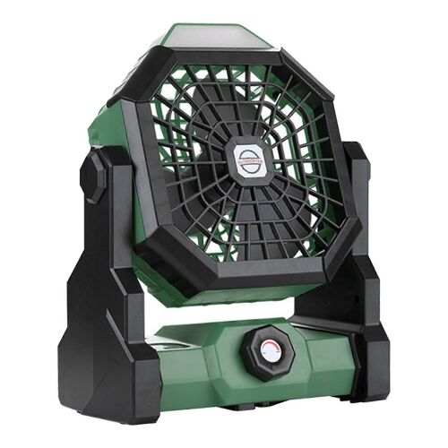 Ventilateur rechargeable à vitesse variable, base large, fonction LED, faible bruit, matériau plastique, ventilateurs portables pour l'extérieur, noir et vert