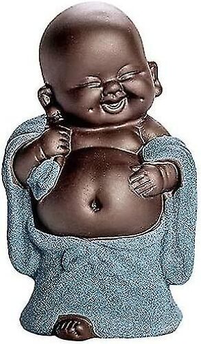 Petite statue de Bouddha en céramique mignonne, poupée bébé, ornement en céramique, cadeau chinois exquis (bleu)