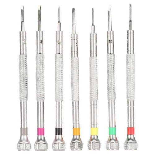 Jeu de 7 tournevis plats professionnels en acier inoxydable, kit d'outils de réparation de montres (0,8 mm à 2 mm)