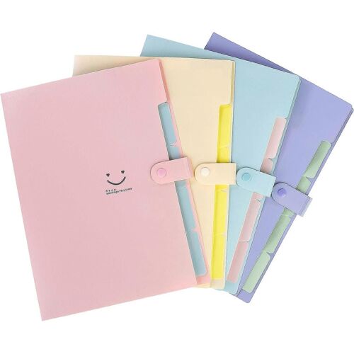 Chemise À Documents A4 Extensible Avec Bouton De Fermeture, Lot De 4 Pièces Pour Documents Et Papiers À La Maison Ou Au Bureau (5 Compartiments)