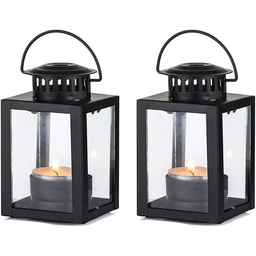 Lanterne à bougie de jardin, 2 petites lanternes suspendues de style vintage, porte-bougie noir pour événements intérieurs et extérieurs, fête d'anniversaire W