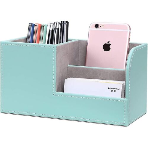 Organiseur de bureau en cuir synthétique, porte-stylo, porte-crayon, porte-cartes de visite, porte-télécommande (S-vert menthe)