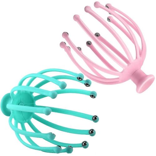 Grattoir De Massage Pour Une Relaxation Profonde, Masseur De Tête Courbé Pour Soulager Le Stress, Manuel De Stimulation Capillaire (Double, Rose Bleu)