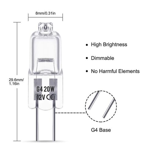 Ampoule Halogène G4 12 V 10 W, Intensité Variable, Blanc Chaud 3 000 K, Sans Scintillement