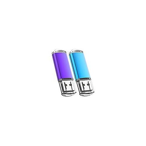 2025 - Lot de 2 clés USB 64 Go, clé USB 2.0, disque de stockage avec cordons (bleu/violet)