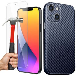 Coque Anti-Choc Iphone 13 (6,1') Silicone Sans Trou Bleu Marine + Verre Trempe