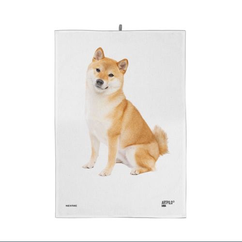 Torchon De Cuisine Chien Shiba 100% Coton Blanc