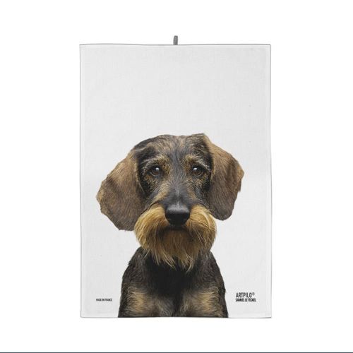 Torchon De Cuisine Chien Teckel 100% Coton Blanc