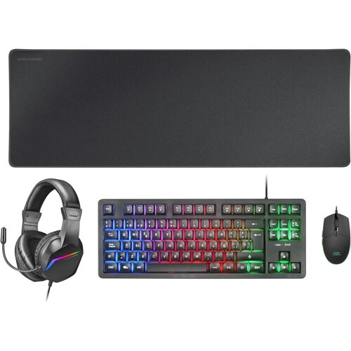 Mcp-Rgb3, Ensemble Clavier Gaming Fixe Rgb + Souris Gaming Rgb Flow 3200 Dpi + Casque Over-Ear Rgb + Tapis De Souris Xxl, Noir, Langue Espagnole