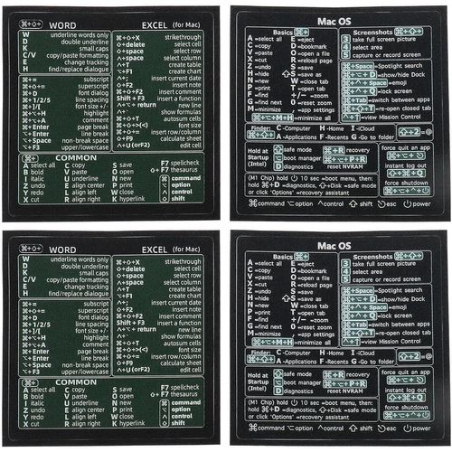 TIANYI-2 Sets Autocollants de Raccourci Clavier de Référence Rapide M-a-c OS (M/Intel) et Word/Excel (pour M-a-c) Autocollants en Vinyle Imperméables pour Ordinateur Portable Claviers de Bureau