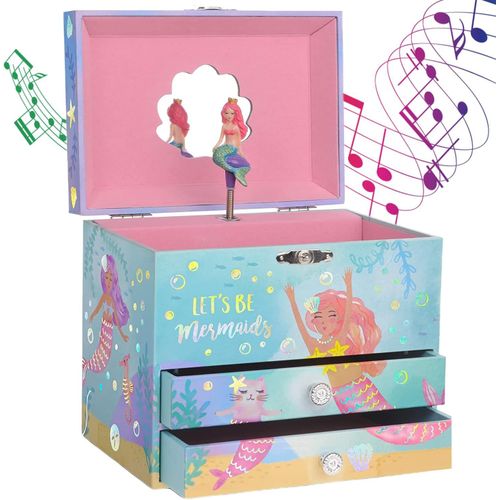 SHIBA-- Boîte à Bijoux Musicale pour Filles avec 2 Tiroirs de Rangement, Sirène Arc-en-Ciel et Feuille d'Or - Mélodie Sobre las Ol[1