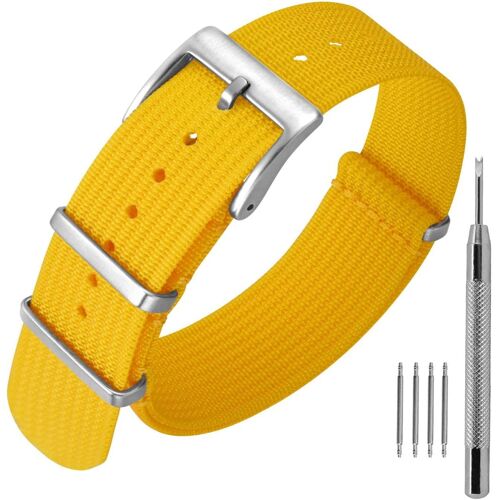 20mm Bracelet De Montre En Nylon Avec Boucle En Acier Inoxydable, Sport Bande De Remplacement - Jaune/Boucle Argent