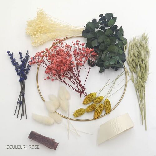 Kit Diy Couronne Murale De Fleurs Séchées Rose