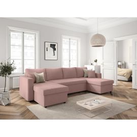 Canapé Panoramique Convertible 2 Coffres En Velours Côtelé - Rose